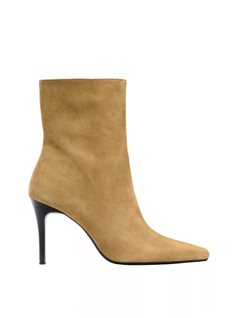 Zara Tan Suede Pointed-Toe Stiletto Ankle Boots